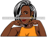 Afro Girl Babe Hoop Earrings Cute Long Nails Grey Straight Hair Style SVG Cutting Files For Silhouette Cricut