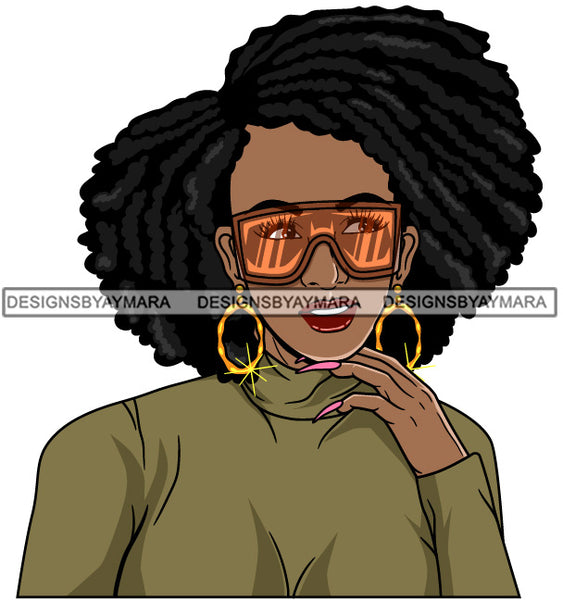 Afro Girl Babe Hoop Earrings Cute Sunglasses Long Nails Afro Hair Style SVG Cutting Files For Silhouette Cricut