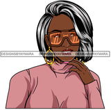 Afro Girl Babe Hoop Earrings Cute Sunglasses Long Nails Straight Grey Hair Style SVG Cutting Files For Silhouette Cricut