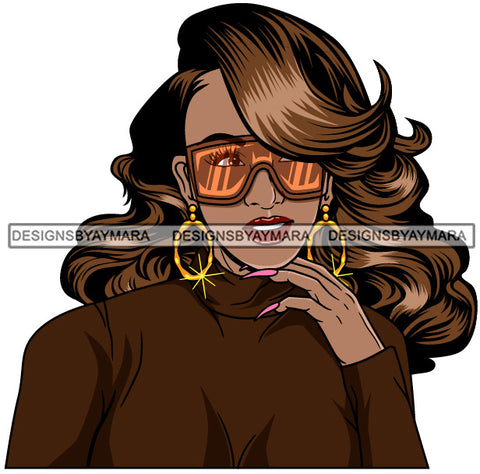 Afro Girl Babe Hoop Earrings Cute Sunglasses Long Nails Wavy Hair Style SVG Cutting Files For Silhouette Cricut