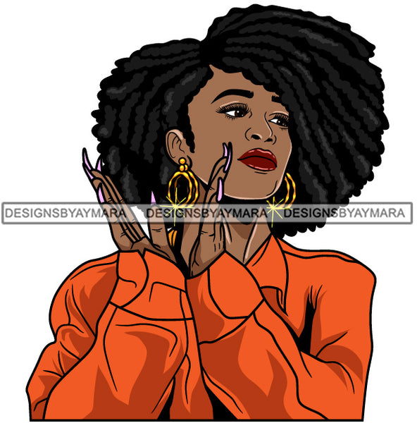 Afro Girl Babe Hoop Earrings Sexy Long Nails Clapping Afro Hair Style SVG Cutting Files For Silhouette Cricut