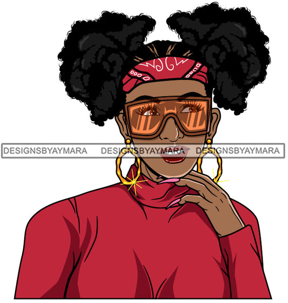 Afro Girl Babe Hoop Earrings Cute Sunglasses Long Nails Pigtails Hair Style SVG Cutting Files For Silhouette Cricut