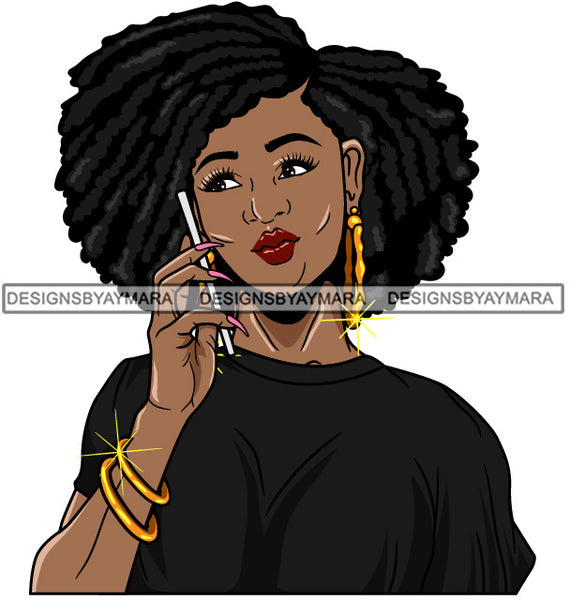 Afro Girl Babe Bamboo Hoop Earrings Cute Cellphone Talking  Long Nails Afro Hair Style SVG Cutting Files For Silhouette Cricut