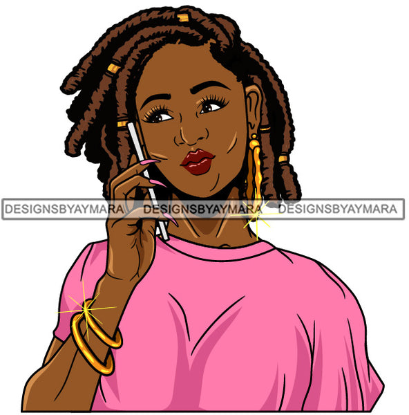 Afro Girl Babe Bamboo Hoop Earrings Cute Cellphone Talking  Long Nails Dreadlocks Hair Style SVG Cutting Files For Silhouette Cricut