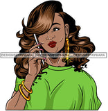 Afro Girl Babe Bamboo Hoop Earrings Cute Cellphone Talking Long Nails Wavy Hair Style SVG Cutting Files For Silhouette Cricut