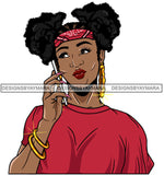 Afro Girl Babe Bamboo Hoop Earrings Cute Cellphone Talking Long Nails Pigtails Hair Style SVG Cutting Files For Silhouette Cricut