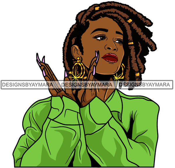 Afro Girl Babe Hoop Earrings Sexy Long Nails Clapping Dreadlocks Hair Style SVG Cutting Files For Silhouette Cricut