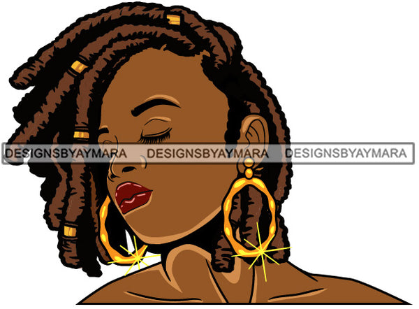 Afro Girl Babe Bamboo Hoop Earrings Sexy Profile Dreadlocks Hair Style SVG Cutting Files For Silhouette Cricut