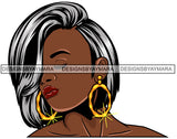 Afro Girl Babe Bamboo Hoop Earrings Sexy Profile Straight Gray Hair Style SVG Cutting Files For Silhouette Cricut