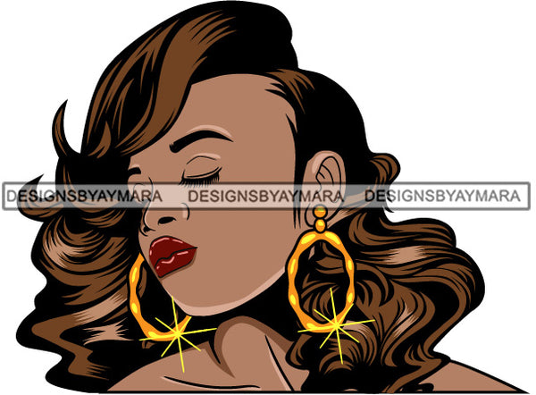 Afro Girl Babe Bamboo Hoop Earrings Sexy Profile Wavy Hair Style SVG Cutting Files For Silhouette Cricut