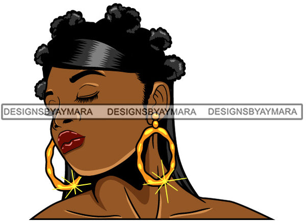 Afro Girl Babe Bamboo Hoop Earrings Sexy Profile Bantu Knots Hair Style SVG Cutting Files For Silhouette Cricut