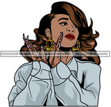 Afro Girl Babe Hoop Earrings Sexy Long Nails Clapping Wavy Hair Style SVG Cutting Files For Silhouette Cricut