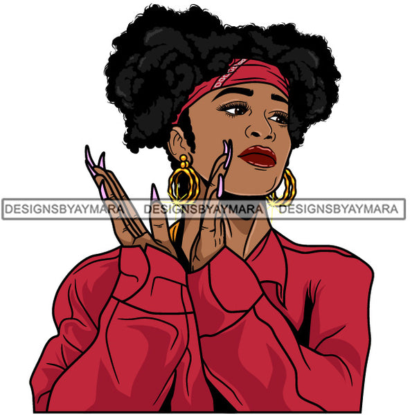 Afro Girl Babe Hoop Earrings Sexy Long Nails Clapping Pigtails Hair Style SVG Cutting Files For Silhouette Cricut