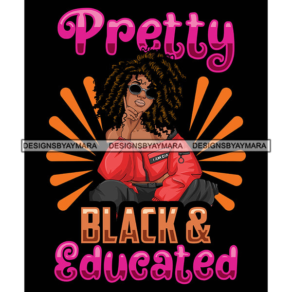 Pretty Black Woman Squatting Successful Smart Sunglasses Black Background SVG JPG PNG Vector Clipart Cricut Silhouette Cut Cutting