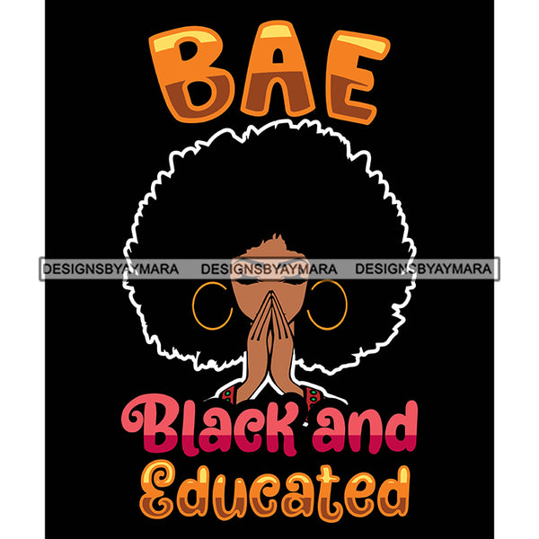 Pretty Afro Woman Praying Smart Blessed Hoop Earrings Puffy Afro Black Background SVG JPG PNG Vector Clipart Cricut Silhouette Cut Cutting