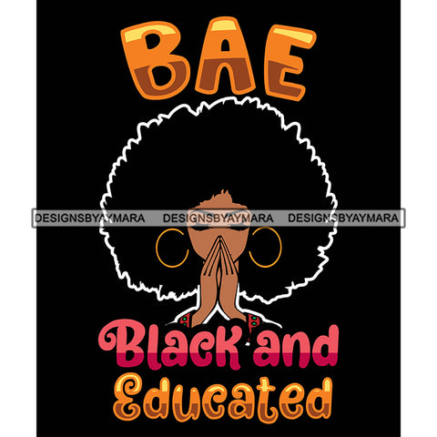 Pretty Afro Woman Praying Smart Blessed Hoop Earrings Puffy Afro Black Background SVG JPG PNG Vector Clipart Cricut Silhouette Cut Cutting