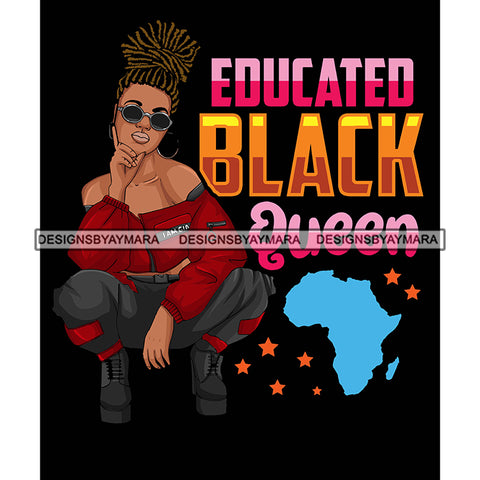 Pretty Afro Woman Squatting Africa Map Updo Hairstyle Black Background SVG JPG PNG Vector Clipart Cricut Silhouette Cut Cutting