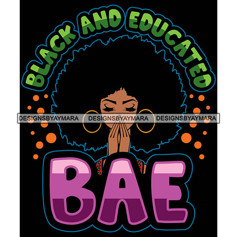 Pretty Afro Woman Praying Achiever Blessed Hoop Earrings Puffy Afro Black Background SVG JPG PNG Vector Clipart Cricut Silhouette Cut Cutting