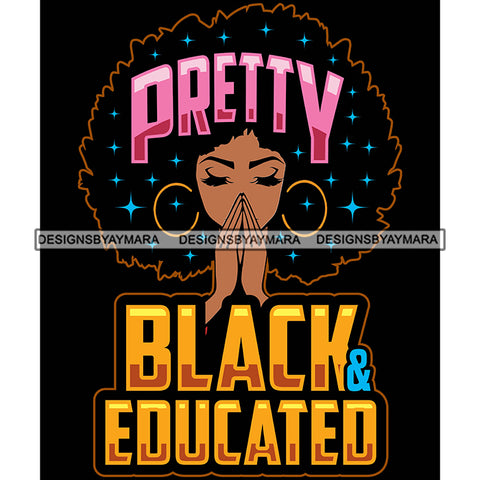 Pretty Afro Woman Praying Thankful Blessed Hoop Earrings Black Background SVG JPG PNG Vector Clipart Cricut Silhouette Cut Cutting