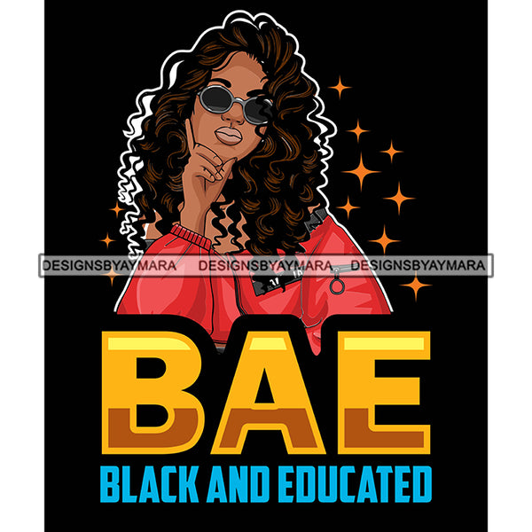 Pretty Afro Woman Educated Intelligent Strong Long Curly Hairstyle Black Background SVG JPG PNG Vector Clipart Cricut Silhouette Cut Cutting