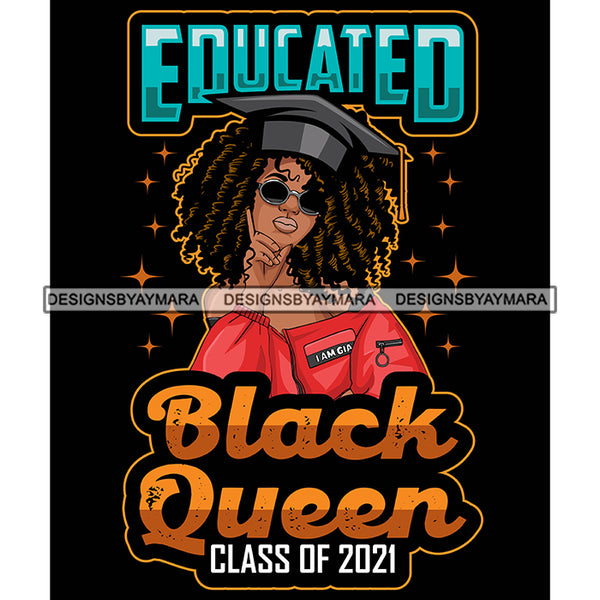 Pretty Afro Woman Educated Graduation Cap Natural Afro Hairstyle Black Background SVG JPG PNG Vector Clipart Cricut Silhouette Cut Cutting