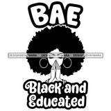 Pretty Afro Woman Praying Smart Blessed Hoop Earrings Puffy Afro Hairstyle B/W SVG JPG PNG Vector Clipart Cricut Silhouette Cut Cutting