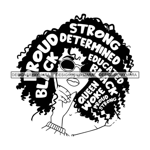 Pretty Afro Woman Motivational Hair Quotes Educated Successful B/W SVG JPG PNG Vector Clipart Cricut Silhouette Cut Cutting