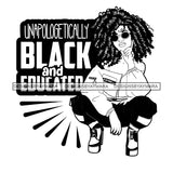 Pretty Melanin Woman Squatting Intelligent Strong Natural Afro Hairstyle B/W SVG JPG PNG Vector Clipart Cricut Silhouette Cut Cutting