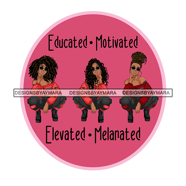 Pretty Afro Women Squatting Inside Pink Circle Motivated Sunglasses White Background SVG JPG PNG Vector Clipart Cricut Silhouette Cut Cutting