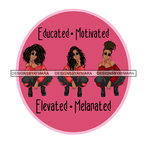 Pretty Afro Women Squatting Inside Pink Circle Motivated Sunglasses White Background SVG JPG PNG Vector Clipart Cricut Silhouette Cut Cutting