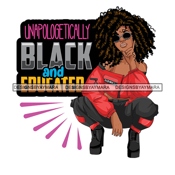 Pretty Melanin Woman Squatting Intelligent Strong Natural Afro Hairstyle White Background SVG JPG PNG Vector Clipart Cricut Silhouette Cut Cutting