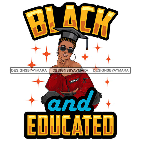 Pretty Woman Squatting Educated Wearing Graduation Cap White Background SVG JPG PNG Vector Clipart Cricut Silhouette Cut Cutting