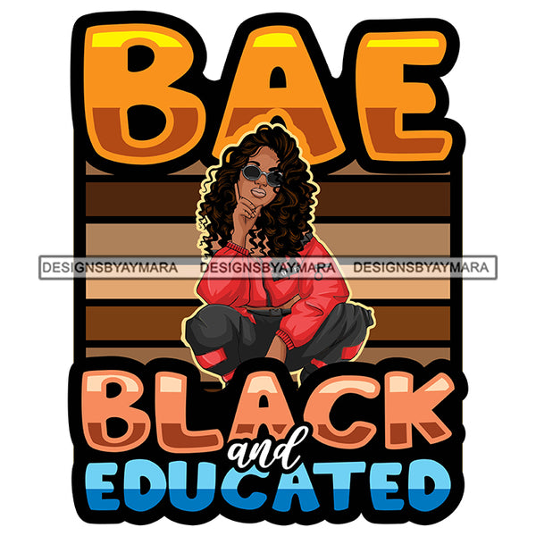 Pretty Woman Squatting Educated Long Curly Shades Brown Stripes White Background SVG JPG PNG Vector Clipart Cricut Silhouette Cut Cutting