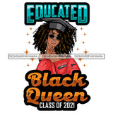 Pretty Afro Woman Educated Graduation Cap Natural Afro Hairstyle White Background SVG JPG PNG Vector Clipart Cricut Silhouette Cut Cutting