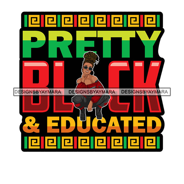 Pretty Afro Woman Squatting Educated Updo Hairstyle Rasta White Background SVG JPG PNG Vector Clipart Cricut Silhouette Cut Cutting