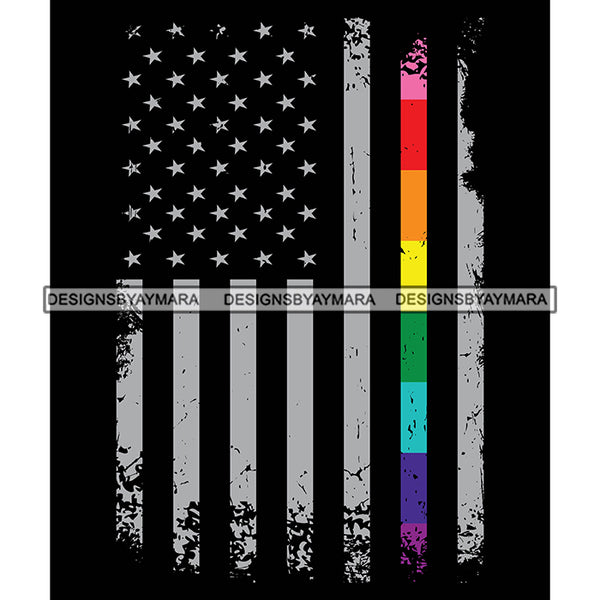 Pride Month Parade United States Flag Rainbow Stripe Black Background SVG JPG PNG Vector Clipart Cricut Silhouette Cut Cutting