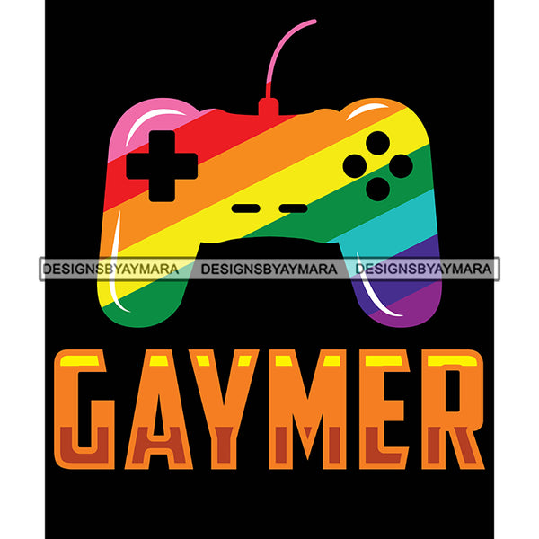 Pride Month Parade Gay Colorful Rainbow Game Controller Black Background SVG JPG PNG Vector Clipart Cricut Silhouette Cut Cutting