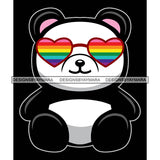 Pride Month Parade Celebration Panda Bear Rainbow Heart Sunglasses Black Background SVG JPG PNG Vector Clipart Cricut Silhouette Cut Cutting