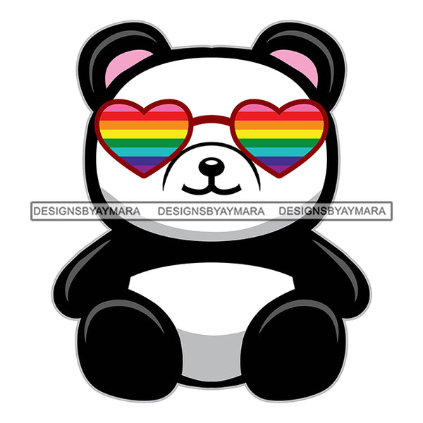 Pride Month Parade Celebration Panda Bear Rainbow Heart Sunglasses White Background SVG JPG PNG Vector Clipart Cricut Silhouette Cut Cutting