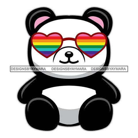 Pride Month Parade Celebration Panda Bear Rainbow Heart Sunglasses White Background SVG JPG PNG Vector Clipart Cricut Silhouette Cut Cutting