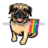 Pride Month Parade Celebration Cute Dog Holding Rainbow Flag White Background SVG JPG PNG Vector Clipart Cricut Silhouette Cut Cutting
