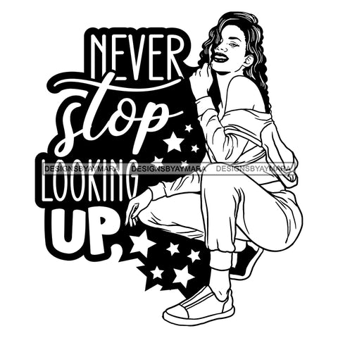 Afro Beautiful Sexy Woman Squatting Life Quotes Melanin Nubian Sexy Curvy Long Wavy Hairstyle B/W SVG PNG JPG Cutting Files Silhouette Cricut More