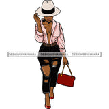 Melanin Woman Modeling Ripped Jeans Classy Hat Purse Pamela SVG JPG PNG Cutting Files For Silhouette Cricut More