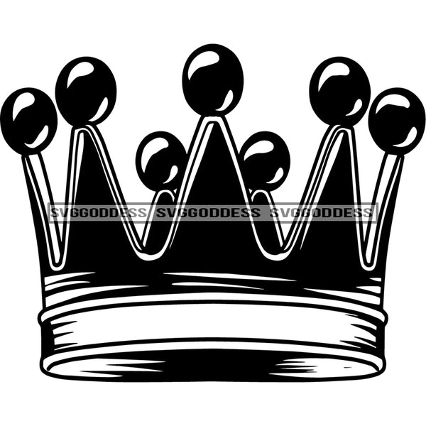 Crown Headwear Royalty King Queen Kingdom Authority Coronation Logo B/W SVG JPG PNG Vector Clipart Cricut Silhouette Cut Cutting