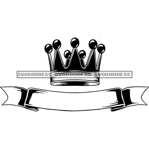 Crown Headwear Royalty King Queen Ribbon Kingdom Luxury Lifestyle Illustration B/W SVG JPG PNG Vector Clipart Cricut Silhouette Cut Cutting