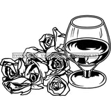 Wine Glass Roses Romantic Event Drinking Relax Chilling Anniversary Birthday B/W SVG JPG PNG Vector Clipart Cricut Silhouette Cut Cutting