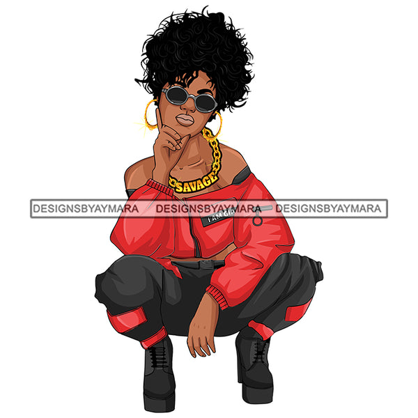 Afro Goddess Squatting Position Red Top Black Woman Nubian Queen SVG Cutting Files For Silhouette Cricut and More