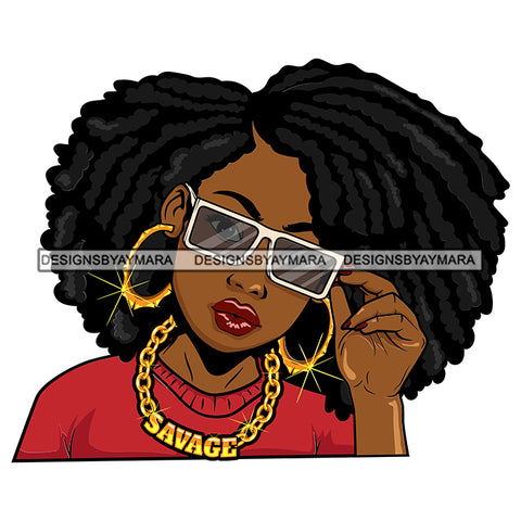 Afro Attractive Cute Urban Girl Savage Gold Chain Sunglasses Bamboo Hoop Earrings Afro Hairstyle SVG Cutting Files For Silhouette Cricut