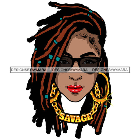 Afro Attractive Cute Urban Girl Savage Gold Chain Sunglasses Bamboo Hoop Earrings Dreadlocks Hairstyle SVG Cutting Files For Silhouette Cricut