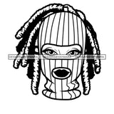 Afro Woman Wearing Striped Ski Mask Winter Protection Face Mask Dreadlocks B/W SVG Cutting Files For Silhouette Cricut